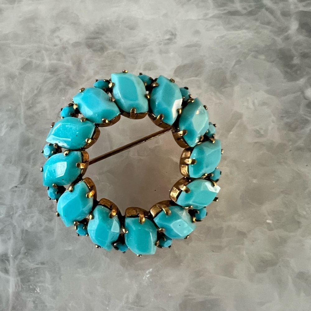 Vintage WESTERN GERMANY Turquoise Circular Brooch